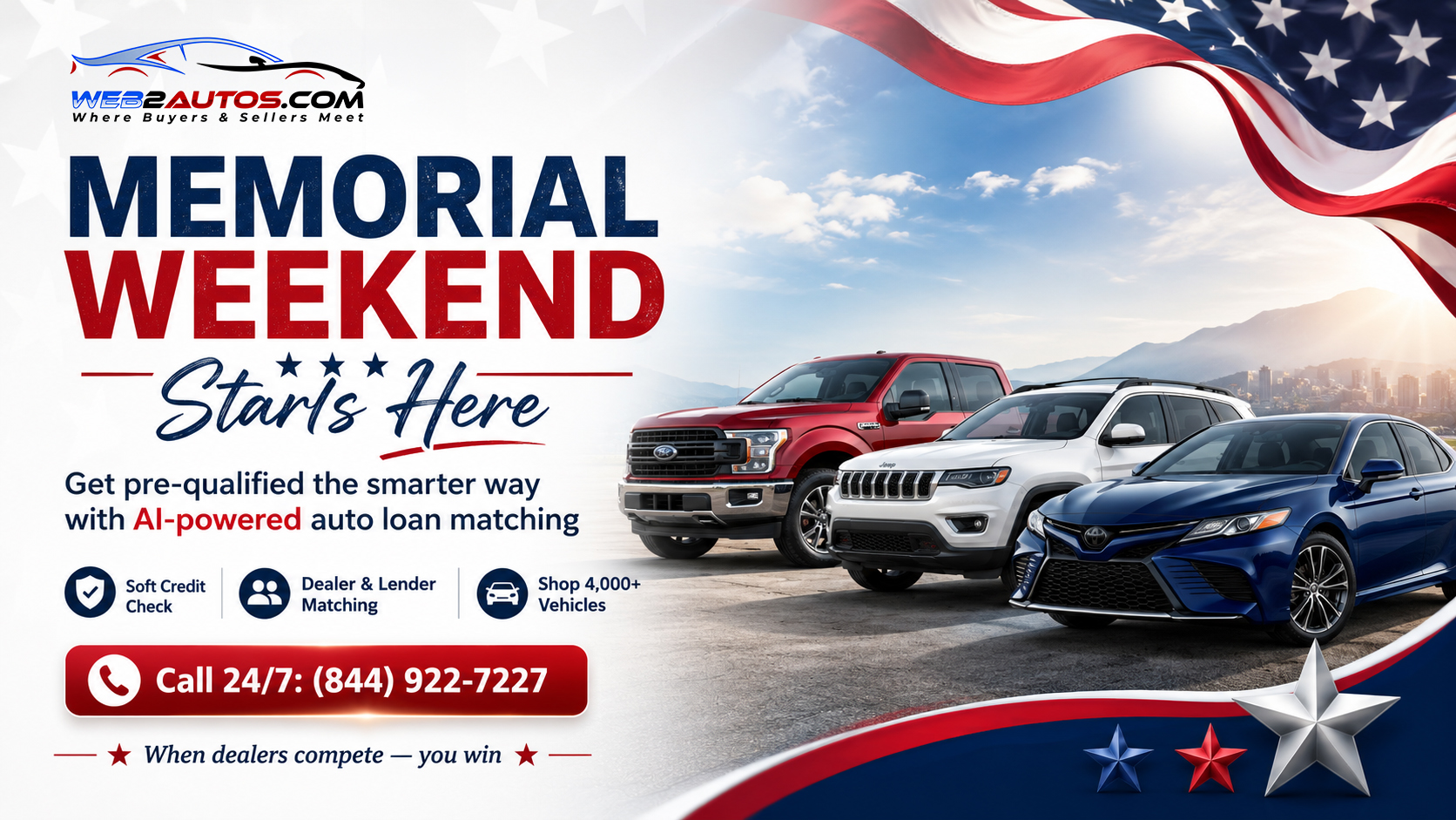 🇺🇸 Memorial Weekend Is Almost Here  Huge Savings & Easier Approvals for Web2Autos Customers